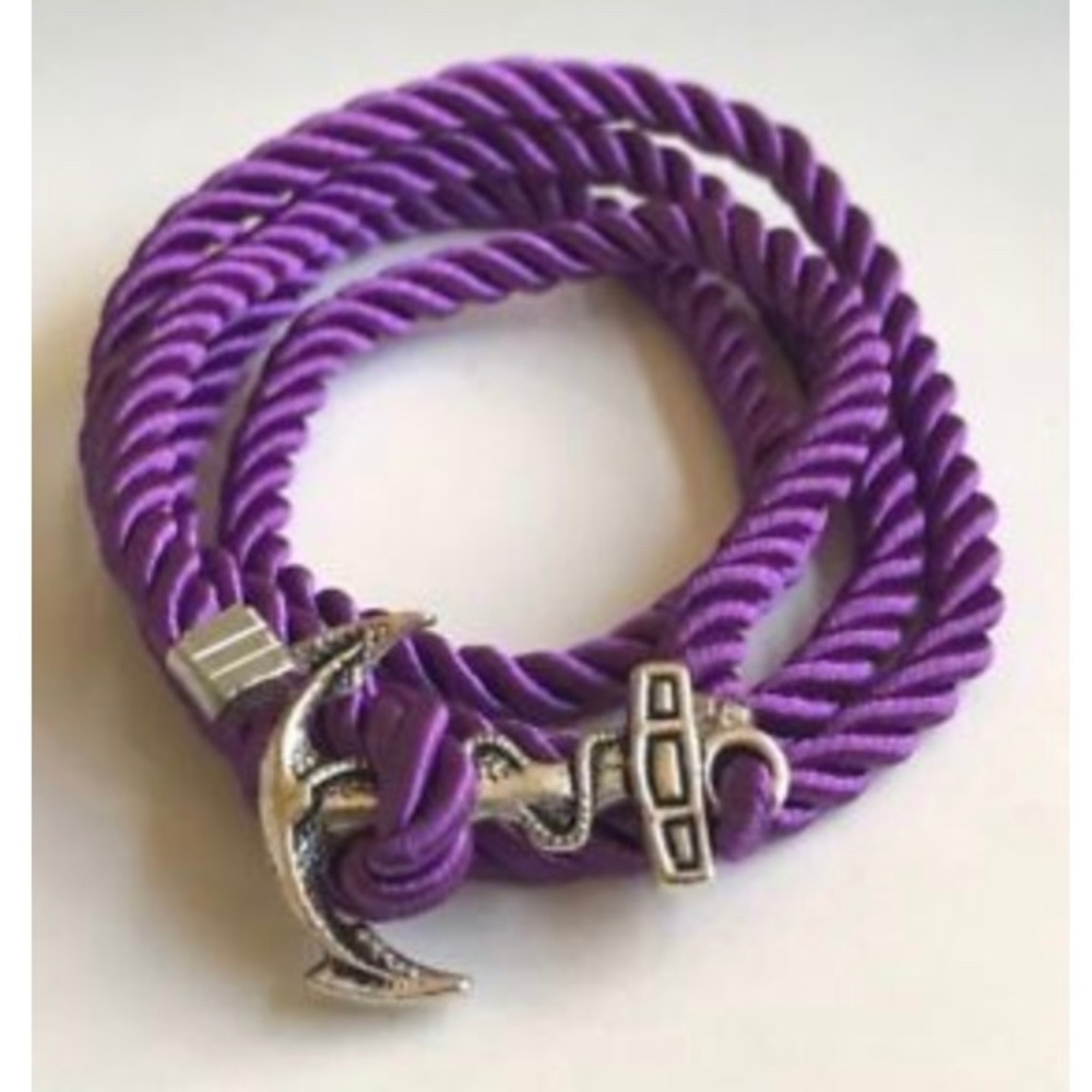 Silver Nautical Anchor Bracelet Necklace Purple